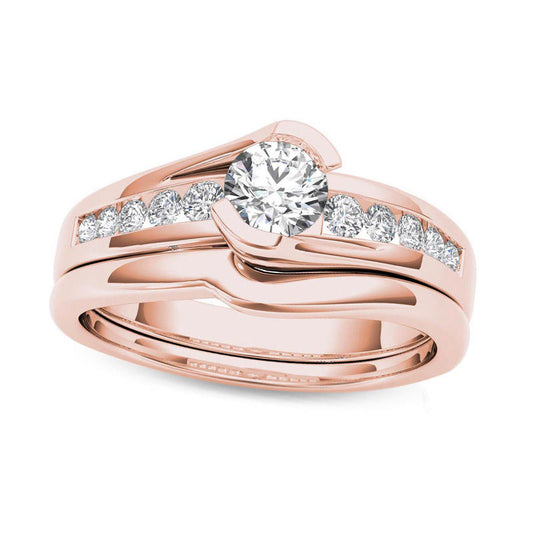 0.50 CT. T.W. Natural Diamond Bypass Bridal Engagement Ring Set in Solid 14K Rose Gold