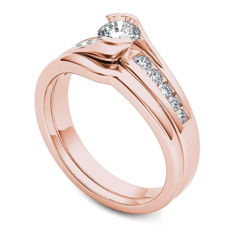 0.50 CT. T.W. Natural Diamond Bypass Bridal Engagement Ring Set in Solid 14K Rose Gold