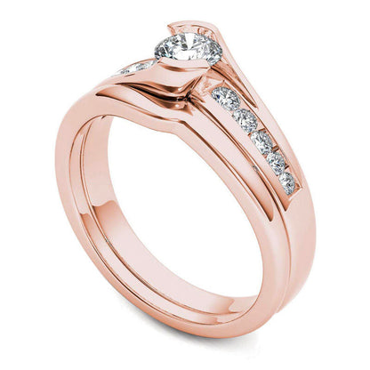 0.50 CT. T.W. Natural Diamond Bypass Bridal Engagement Ring Set in Solid 14K Rose Gold