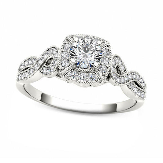 0.50 CT. T.W. Natural Diamond Square Frame Antique Vintage-Style Engagement Ring in Solid 14K White Gold