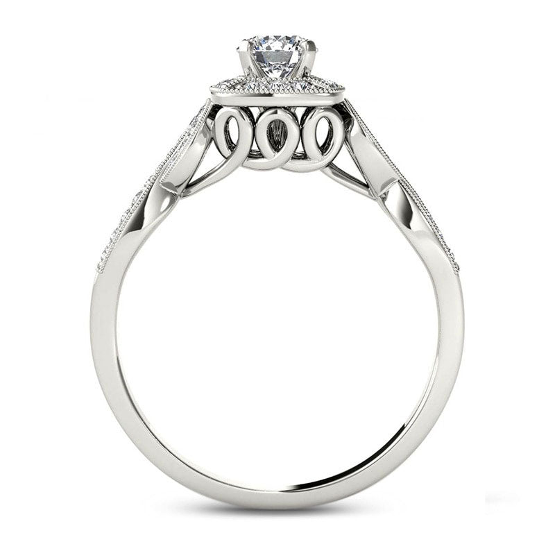 0.50 CT. T.W. Natural Diamond Square Frame Antique Vintage-Style Engagement Ring in Solid 14K White Gold
