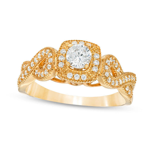 0.50 CT. T.W. Natural Diamond Square Frame Antique Vintage-Style Engagement Ring in Solid 14K Gold