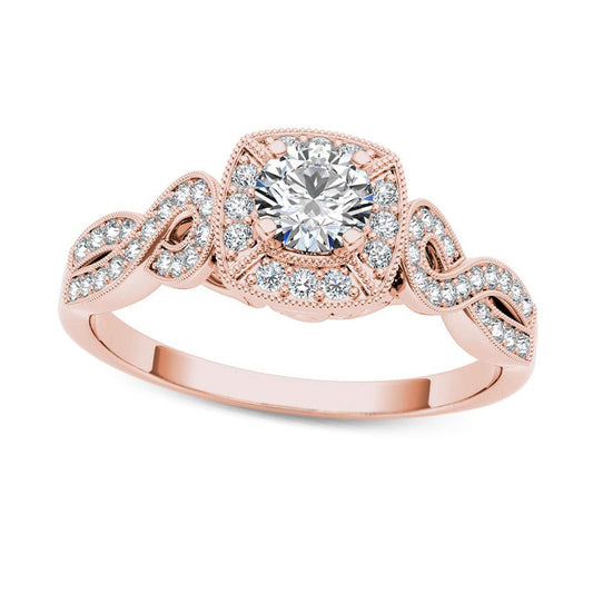 0.50 CT. T.W. Natural Diamond Square Frame Antique Vintage-Style Engagement Ring in Solid 14K Rose Gold