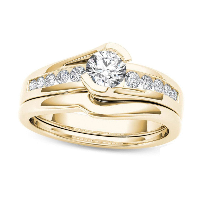 0.50 CT. T.W. Natural Diamond Bypass Bridal Engagement Ring Set in Solid 14K Gold