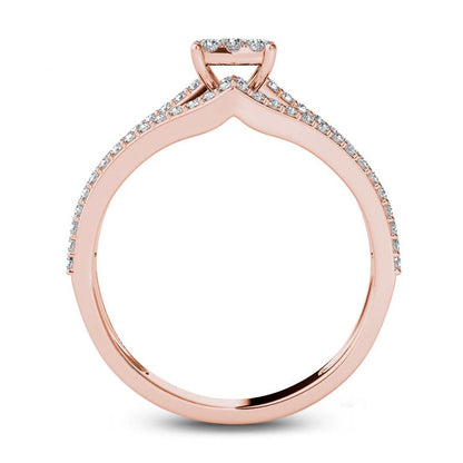 0.63 CT. T.W. Square Composite Natural Diamond Three Row Engagement Ring in Solid 14K Rose Gold