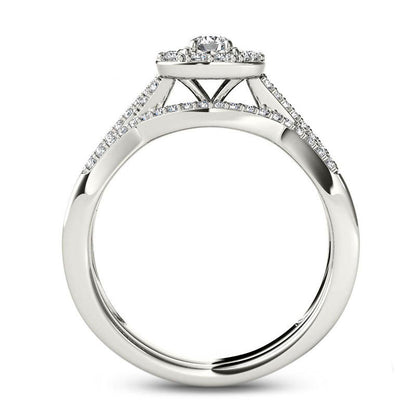 0.75 CT. T.W. Quad Princess-Cut Natural Diamond Bridal Engagement Ring Set in Solid 14K White Gold
