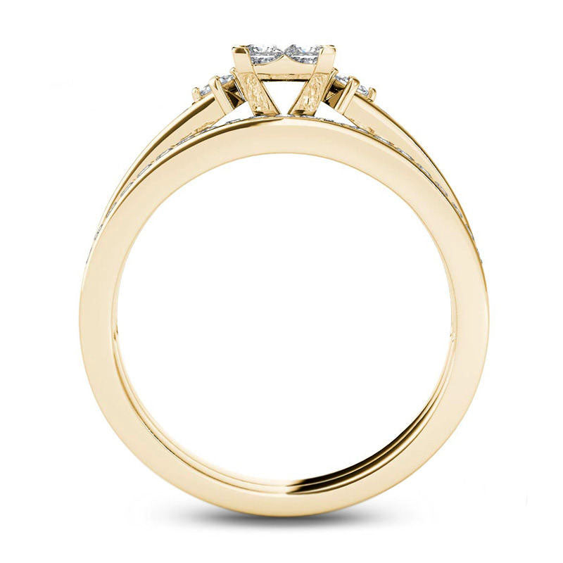 0.75 CT. T.W. Quad Princess-Cut Natural Diamond Bridal Engagement Ring Set in Solid 14K Gold