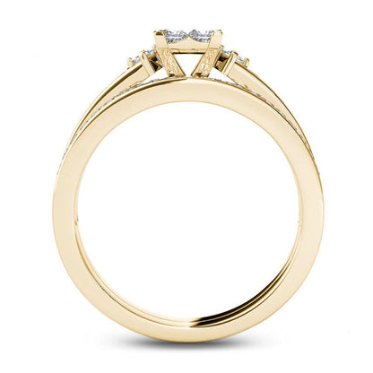 0.75 CT. T.W. Quad Princess-Cut Natural Diamond Bridal Engagement Ring Set in Solid 14K Gold