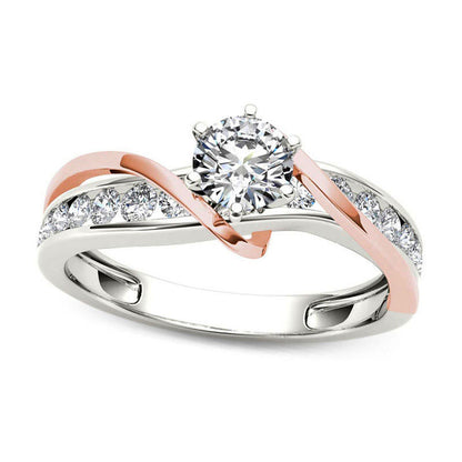 0.75 CT. T.W. Natural Diamond Crossover Engagement Ring in Solid 14K Two-Tone Gold