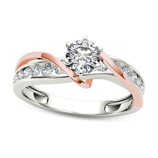 0.75 CT. T.W. Natural Diamond Crossover Engagement Ring in Solid 14K Two-Tone Gold