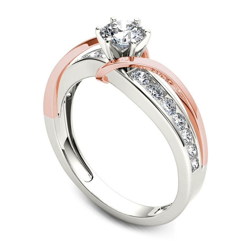 0.75 CT. T.W. Natural Diamond Crossover Engagement Ring in Solid 14K Two-Tone Gold