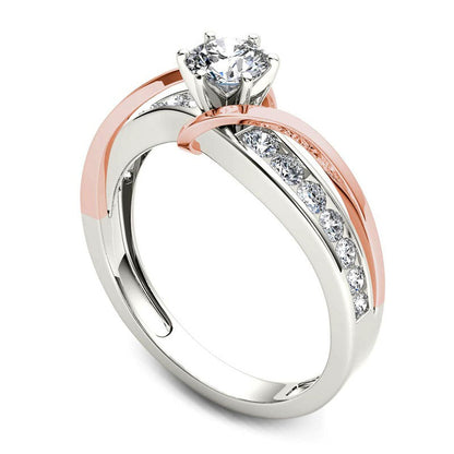 0.75 CT. T.W. Natural Diamond Crossover Engagement Ring in Solid 14K Two-Tone Gold