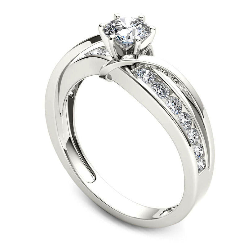 0.75 CT. T.W. Natural Diamond Crossover Engagement Ring in Solid 14K White Gold