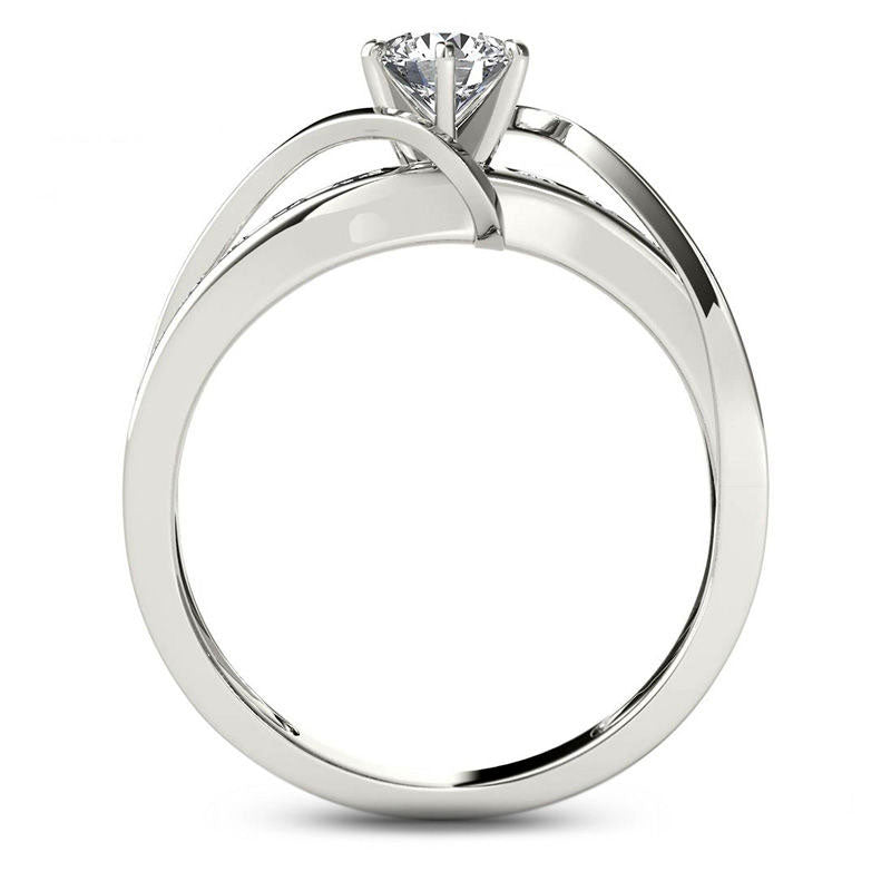 0.75 CT. T.W. Natural Diamond Crossover Engagement Ring in Solid 14K White Gold