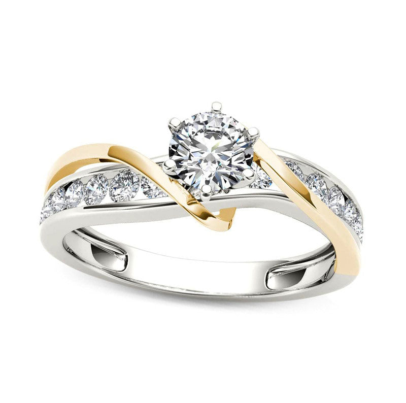0.75 CT. T.W. Natural Diamond Crossover Engagement Ring in Solid 14K Two-Tone Gold