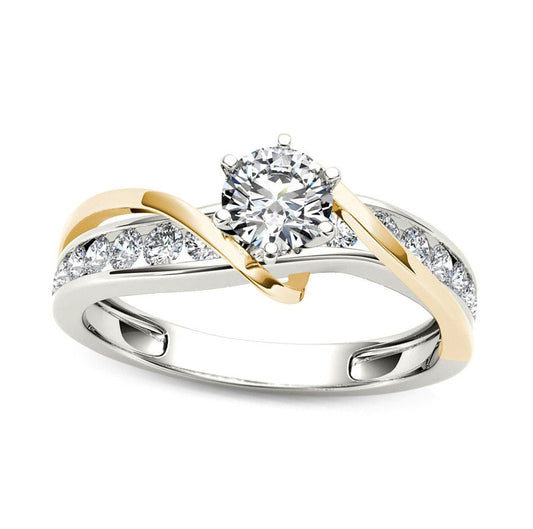 0.75 CT. T.W. Natural Diamond Crossover Engagement Ring in Solid 14K Two-Tone Gold