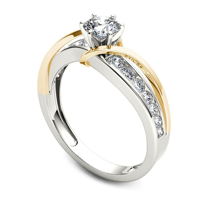 0.75 CT. T.W. Natural Diamond Crossover Engagement Ring in Solid 14K Two-Tone Gold