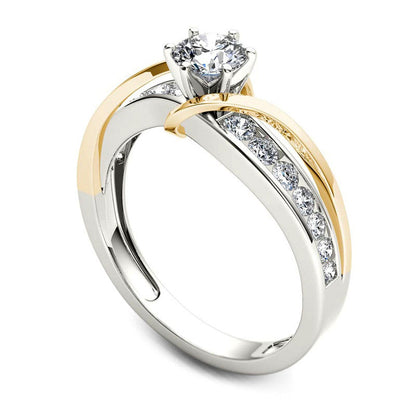 0.75 CT. T.W. Natural Diamond Crossover Engagement Ring in Solid 14K Two-Tone Gold