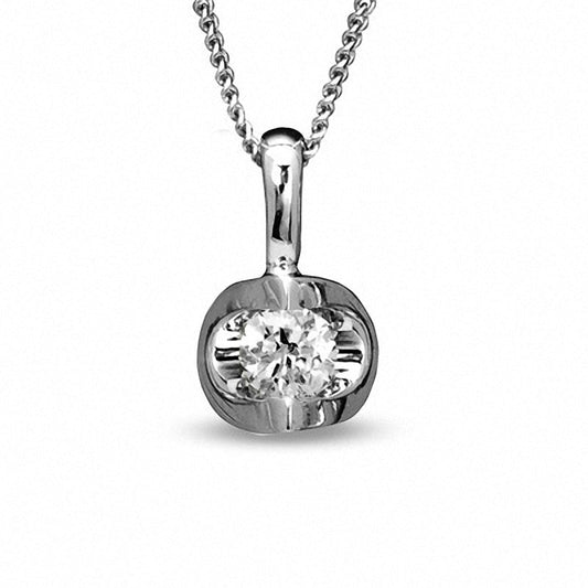 0.1 CT. Certified Canadian Natural Clarity Enhanced Solitaire Pendant in 14K White Gold (I/I2) - 17"