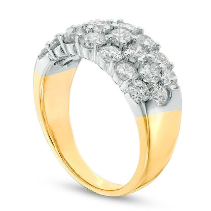 2.38 CT. T.W. Natural Diamond Three Row Anniversary Ring in Solid 14K Gold