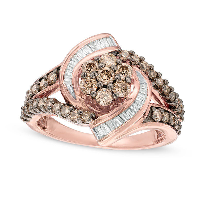 0.50 CT. T.W. Composite Champagne and White Natural Diamond Whirlwind Split Shank Ring in Solid 10K Rose Gold