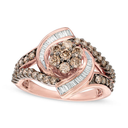 1.0 CT. T.W. Composite Champagne and White Natural Diamond Whirlwind Split Shank Ring in Solid 10K Rose Gold