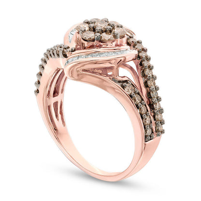 1.0 CT. T.W. Composite Champagne and White Natural Diamond Whirlwind Split Shank Ring in Solid 10K Rose Gold