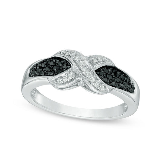 0.17 CT. T.W. Enhanced Black and White Natural Diamond "X" Ring in Sterling Silver - Size 7