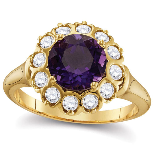 8.0mm Amethyst and 0.50 CT. T.W. Natural Diamond Frame Ring in Solid 14K Gold