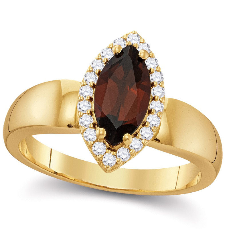 Marquise Garnet and 0.20 CT. T.W. Natural Diamond Frame Ring in Solid 10K Yellow Gold
