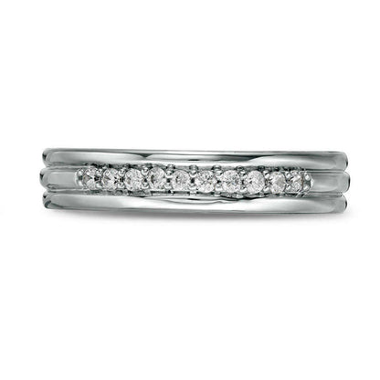 Men's 0.20 CT. T.W. Natural Diamond Groove Wedding Band in Solid 14K White Gold