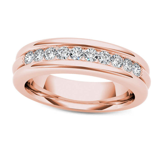Men's 0.20 CT. T.W. Natural Diamond Groove Wedding Band in Solid 14K Rose Gold