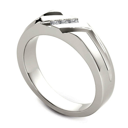 Men's 0.13 CT. T.W. Square-Cut Natural Diamond Three Stone Slant Wedding Band in Solid 14K White Gold
