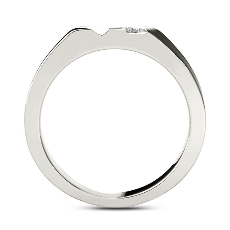 Men's 0.13 CT. T.W. Square-Cut Natural Diamond Three Stone Slant Wedding Band in Solid 14K White Gold