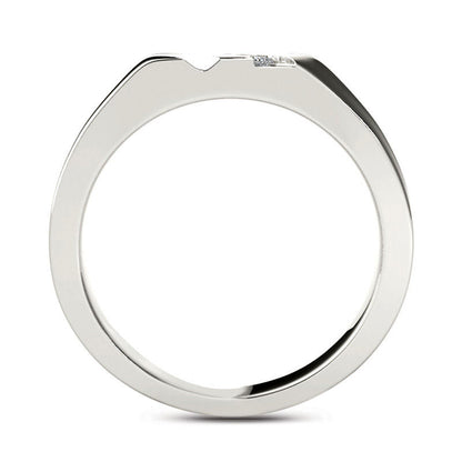 Men's 0.13 CT. T.W. Square-Cut Natural Diamond Three Stone Slant Wedding Band in Solid 14K White Gold