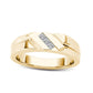 Men's 0.13 CT. T.W. Square-Cut Natural Diamond Three Stone Slant Wedding Band in Solid 14K Gold