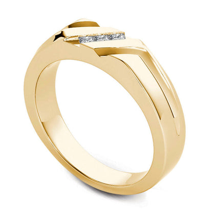 Men's 0.13 CT. T.W. Square-Cut Natural Diamond Three Stone Slant Wedding Band in Solid 14K Gold