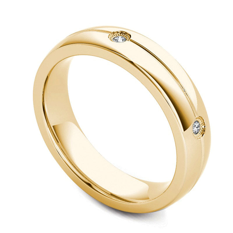 Men's 0.13 CT. T.W. Natural Diamond Five Stone Milgrain Groove Wedding Band in Solid 14K Gold