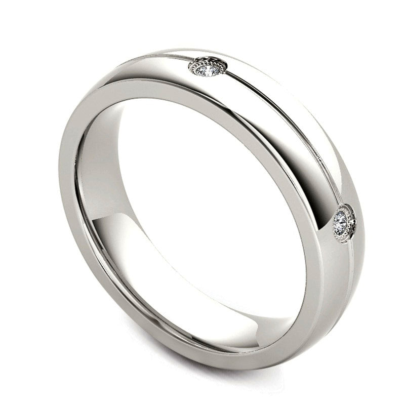 Men's 0.13 CT. T.W. Natural Diamond Five Stone Milgrain Groove Wedding Band in Solid 14K White Gold
