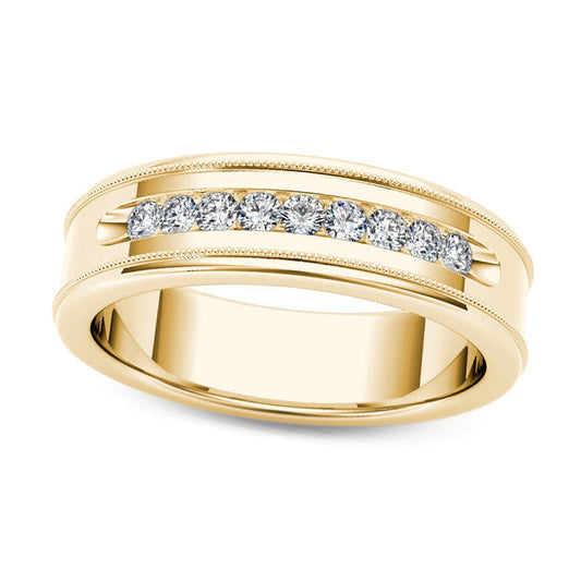 Men's 0.33 CT. T.W. Natural Diamond Channel Milgrain Wedding Band in Solid 14K Gold