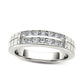 Men's 0.75 CT. T.W. Natural Diamond Two Row Etched Wedding Band in Solid 14K White Gold