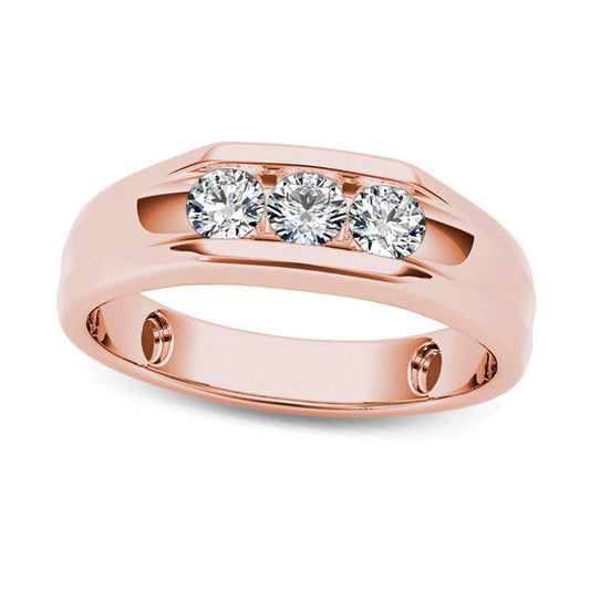 Men's 0.50 CT. T.W. Natural Diamond Three Stone Wedding Band in Solid 14K Rose Gold