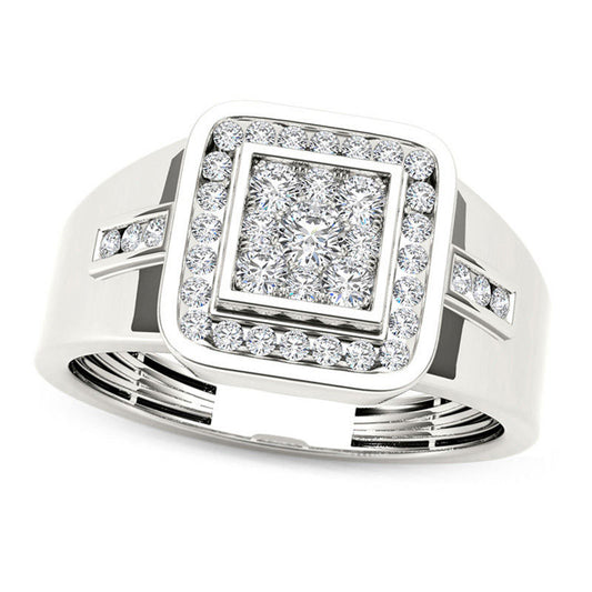 Men's 0.50 CT. T.W. Composite Natural Diamond Square Frame Signet Ring in Solid 14K White Gold