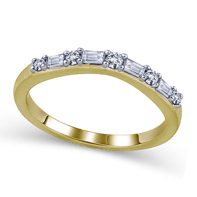 0.25 CT. T.W. Baguette-Cut and Round Natural Diamond Alternating Wedding Band in Solid 14K Gold