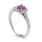 5.0mm Pink Sapphire and 0.25 CT. T.W. Natural Diamond Cushion Frame Engagement Ring in Solid 14K White Gold