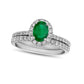 Oval Emerald and 0.63 CT. T.W. Natural Diamond Frame Bridal Engagement Ring Set in Solid 14K White Gold