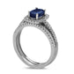Oval Blue Sapphire and 0.33 CT. T.W. Natural Diamond Frame Bridal Engagement Ring Set in Solid 14K White Gold