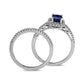 Oval Blue Sapphire and 0.33 CT. T.W. Natural Diamond Frame Bridal Engagement Ring Set in Solid 14K White Gold