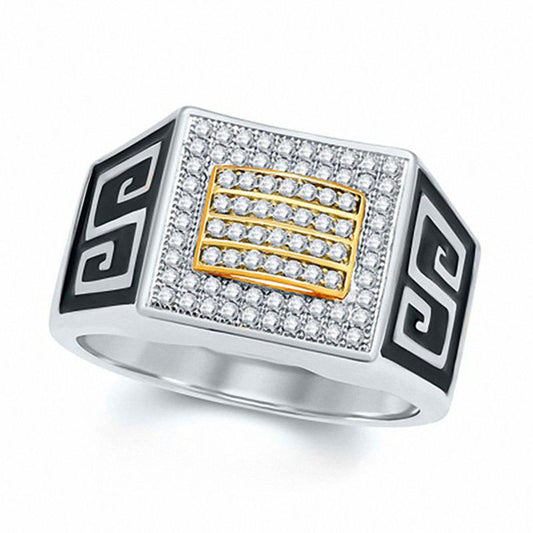 Men's 0.38 CT. T.W. Natural Diamond Signet Ring in Solid 10K Two Tone Gold