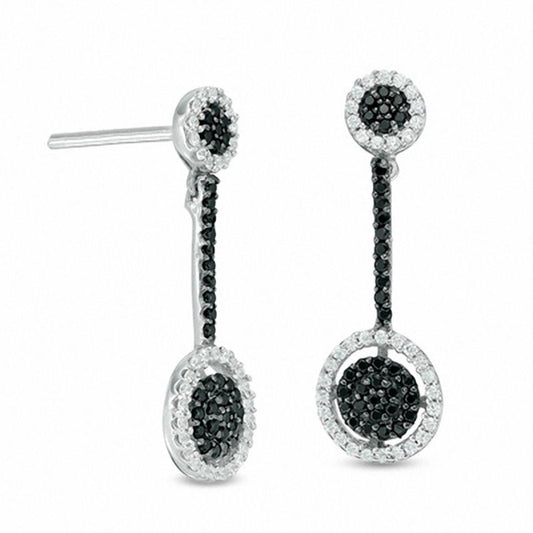 0.5 CT. T.W. Enhanced Black and White Diamond Frame Pendulum Drop Earrings in 10K White Gold